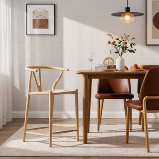 Sunvega Natural Ash Wishbone Counter Stool with Hand Woven Paper Cord Seat