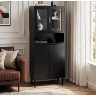 Sunvega Tall Storage Bookcase with 4 Adjustable Shelves and Tempered Glass Doors