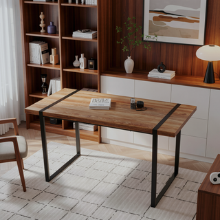 Sunvega Modern Industrial Dining Table with MDF Wood Top and Metal Legs for 4-6 People