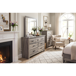 Sunvega Gray Oak Wood Dresser with a 59 x 16 x 36 Inch Dimension