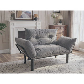 Sunvega Blue Small Space Saver Love Seat Couch with Arms for Living Room