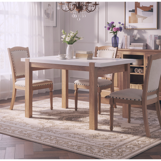 Sunvega Solid Wood Dining Table with Two Tone White Natural Color