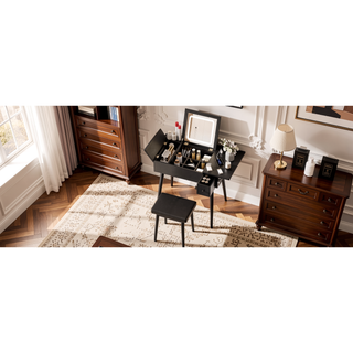 Sunvega 27.9" Black Makeup Vanity Desk with Flip Top LED Mirror and Charging Station