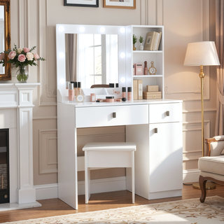 Sunvega Vanity Table with Adjustable Mirror Spacious Drawer and Matching Stool