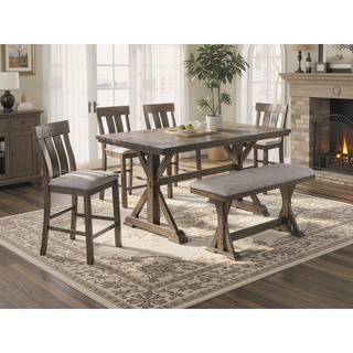 Sunvega Rustic Brown Upholstered Counter Height Dining Bench with Plush Seating