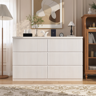 Sunvega 6 Drawer Storage Cabinet with Wavy Panel for Bedroom Hallway Living Room
