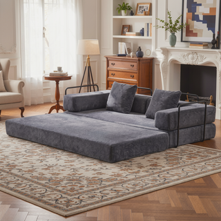 Sunvega Convertible Foldable Sofa Bed with Pillow Back Support Armrest for Living Room
