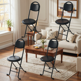 Sunvega Durable Steel Folding Stool with Back and Padded Cushion for Indoor Outdoor