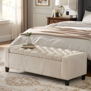 Sunvega Dark Blue Tufted Storage Ottoman with Removable Lid for Living Room