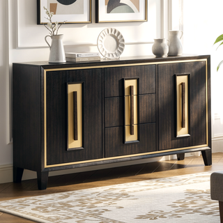 Sunvega Modern Espresso Nightstand with Gold Accent Trim and Felt-lined Drawer