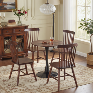 Sunvega Mid-Century Modern Walnut Round Dining Table with White Pedestal Base for 4