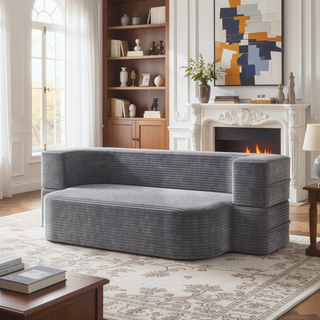 Sunvega Plush Corduroy Convertible 2-in-1 Sofa Bed with Blanket and Pillows