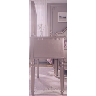 Sunvega Contemporary Black Rubber Wood Vanity Set with Foldable Mirror and Stool