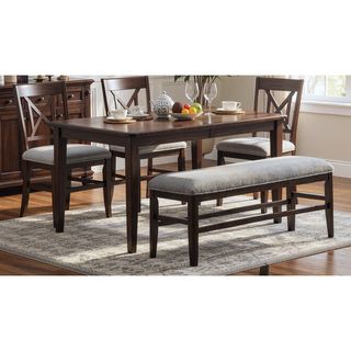 Sunvega Contemporary Dark Oak Finish Bench with Gray Upholstery Fabric Seat
