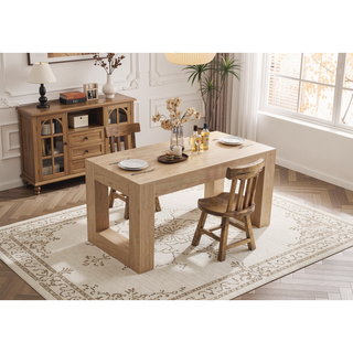 Sunvega Farmhouse Rectangular Dining Table for 4-6 People with Sturdy Wood Legs