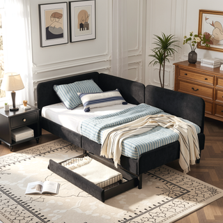Sunvega Twin Size Upholstered Sofa Bed Frame with 2 Storage Drawers and Velvet