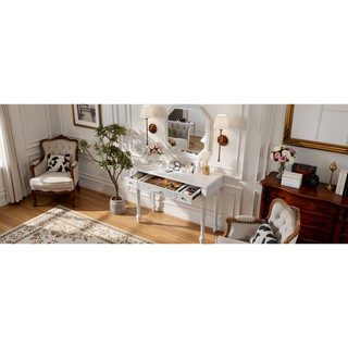 Sunvega Elegant White Dressing Table with Large Mirror and 3 Drawers for Bedroom