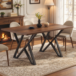 Sunvega Industrial Dining Table With Metal Legs And Distressed Walnut Finish