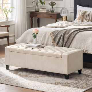 Sunvega Dark Blue Tufted Storage Ottoman with Removable Lid for Living Room