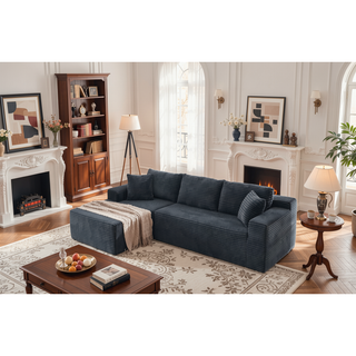 Sunvega Plush L-Shaped Cloud Sectional Sofa with Corduroy Fabric for Living Room