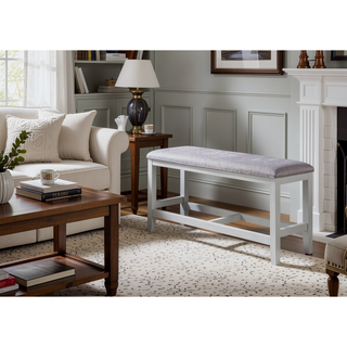 Sunvega Dark Gray Vegan Leather Counter Bench with Acacia Wood Frame