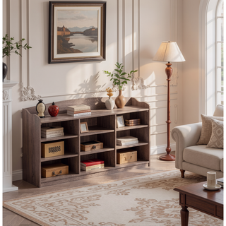 Sunvega Dark Taupe Wooden Entryway Organizer Bench with Nine Storage Shelves