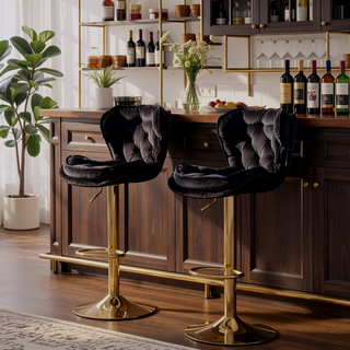 Sunvega Set of 2 Swivel Bar Stools with Chrome Footrest and Adjustable Height