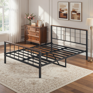 Sunvega Metal Platform Bed Frame with Wood Headboard and Sturdy Support No Box Spring