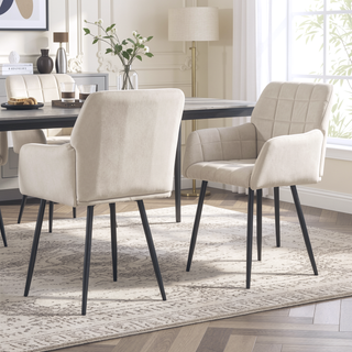 Sunvega Cream Velvet Upholstered Dining Chairs Set of 2 with Armrests