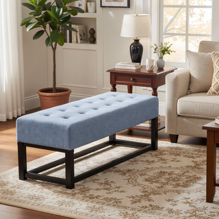 Sunvega Modern Ottoman Bench with Button-Tufted Waffle Stitch and Geometric Legs