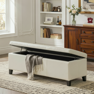 Sunvega Contemporary Upholstered Storage Ottoman Bench with Stitched Details