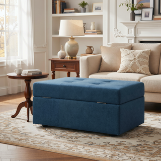 Sunvega Contemporary Tufted Waffle Stitch Storage Ottoman with Rolling Casters