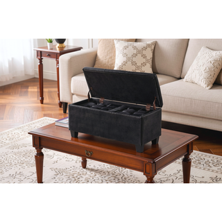 Sunvega Large Storage Ottoman Bench with Tufted Linen Design for Living Room