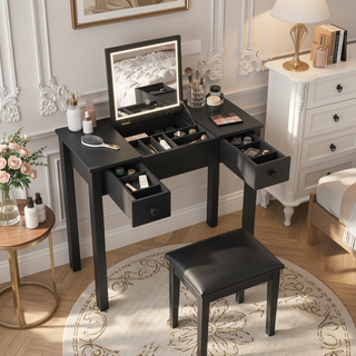 Sunvega 3-Level Adjustable Lighting Flip-Top Mirror Vanity Desk with Storage Drawers