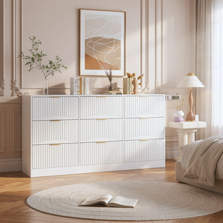 Sunvega Modern Wavy Pattern 6-Drawer Dresser with Ample Storage for Bedroom
