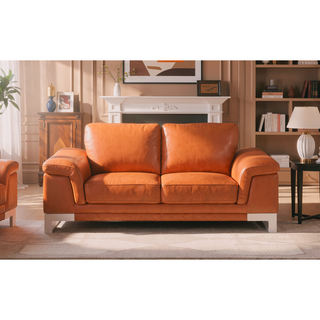 Sunvega Top Grain Italian Leather Loveseat with Stainless Steel Chrome Legs