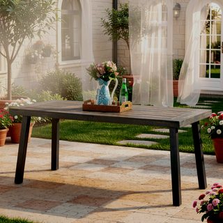 Sunvega Rustic Acacia Wood Outdoor Dining Table with Metal Legs and Grey Finish