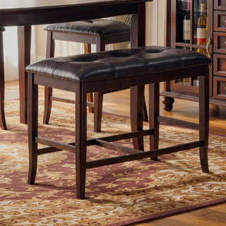 Sunvega Contemporary Tufted Faux Leather Cushion Seat Counter Height Bench Brown Finish