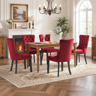 Sunvega High Back Velvet Dining Chairs with Tufted Upholstery and Nailhead Trim