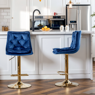 Sunvega Set of 2 Black Velvet Swivel Bar Stools with Chrome Footrest and Adjustable Height