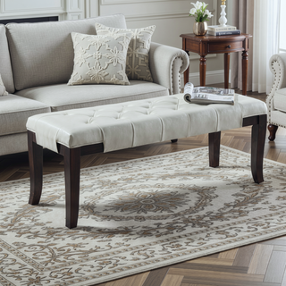 Sunvega Tufted Faux Leather Upholstered Bench with Tapered Hardwood Legs