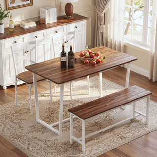 Sunvega Industrial Style Four-Piece Dining Table and Chair Set with Backrest
