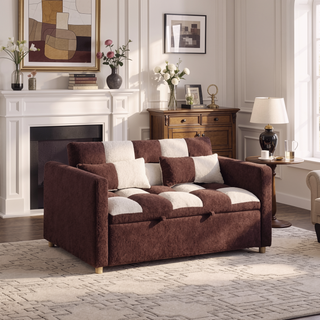 Sunvega Teddy Convertible Loveseat Sofa Bed with Adjustable Backrest and Pillows