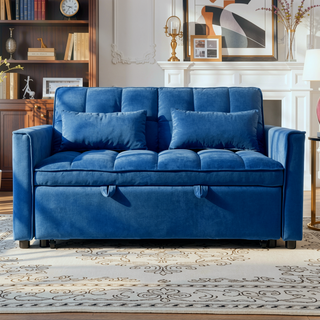 Sunvega Pink Velvet Convertible Sofa Bed with Reclining Backrest and Storage Pockets