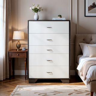 Sunvega Eloy White Espresso Finish 5 Drawer Chest Wooden Frame
