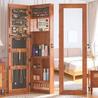 Sunvega Large Capacity Lockable Wall-Mounted Solid Wood Jewelry Armoire with Mirror
