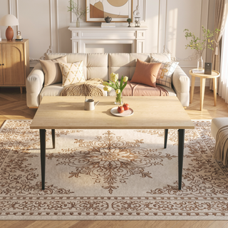 Sunvega 63-inch Modern Dining Table with Wooden Tabletop and Iron Legs for 6-8 People