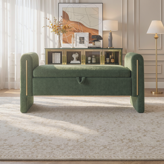 Sunvega Modern Teddy Upholstered Storage Bench with Arms for Living Room Bedroom