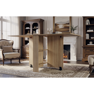 Sunvega Folding Dining Table with 2 Wheels, 2 Storage Racks and Drop Leaves