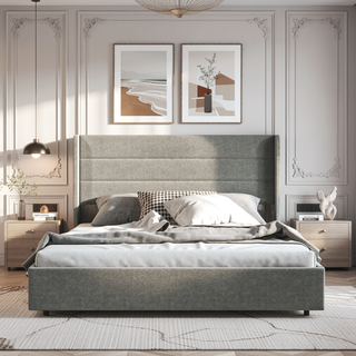 Sunvega Queen Upholstered Platform Bed Frame with Storage Drawers and Headboard